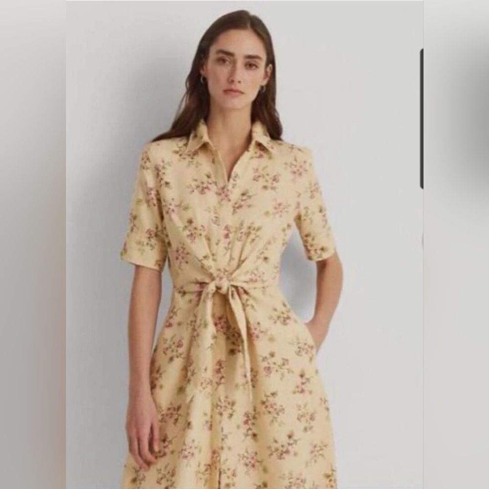 Floral‎ Linen Shirtdress. Size 6